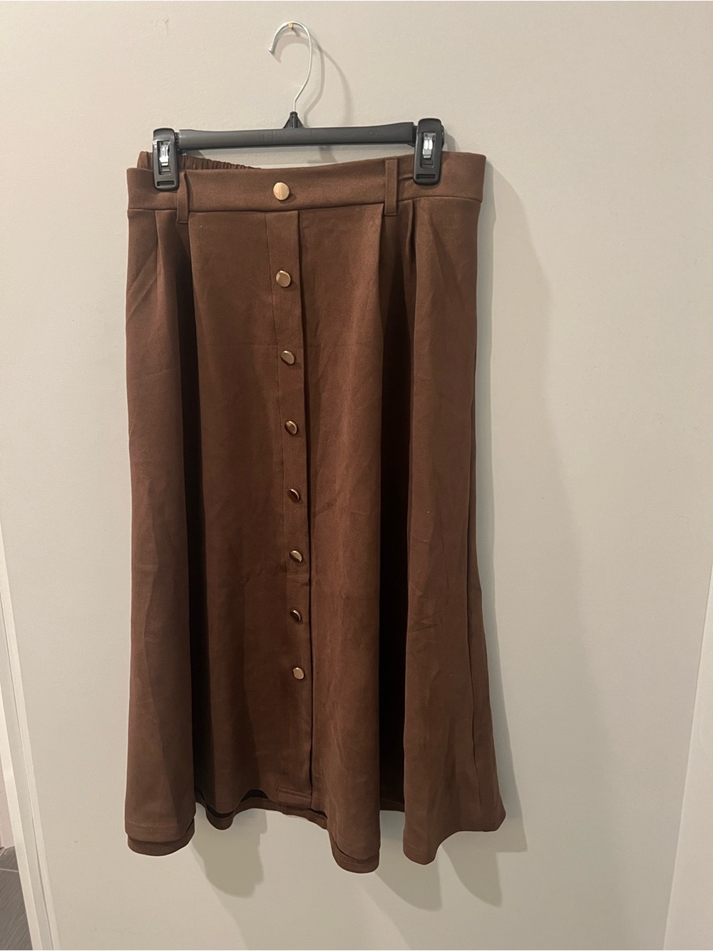 SHEIN Brown Button-Front A-Line Midi Skirt